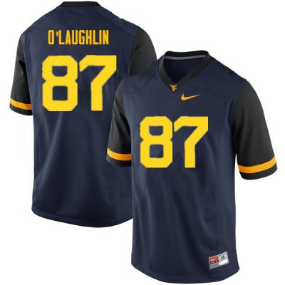 Men's West Virginia Mountaineers NCAA #87 Mike O'Laughlin Navy Authentic Nike Stitched College Football Jersey UY15P32NJ